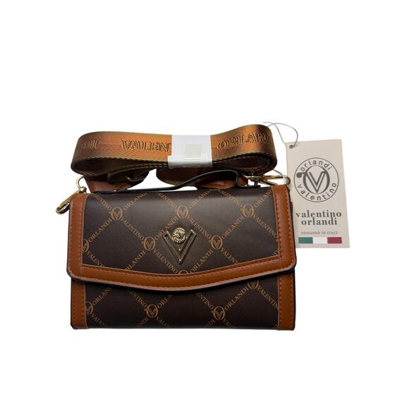 Valentino Orlandi Designer Crossbody – Brown Logo Print- MSRP $159 - Picture 1 of 4